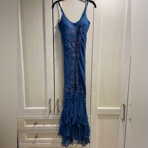 Beaded Silk Mermaid Ruffle Formal Prom Gown Dress